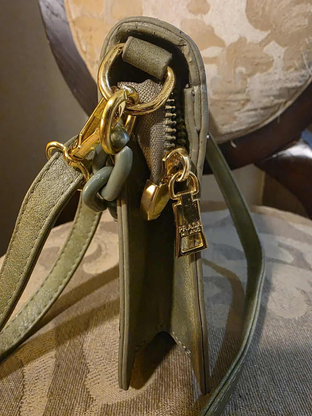 PRADA Green Chain-Accent Crossbody Bag